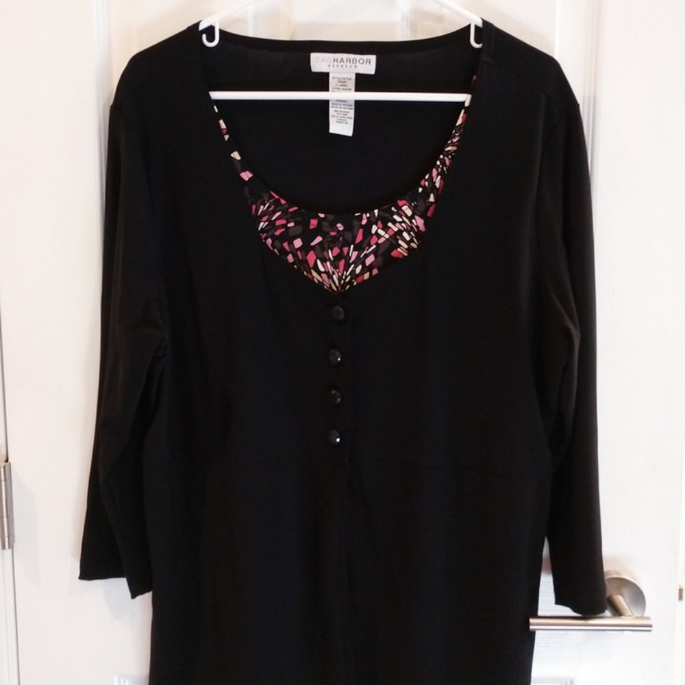 Sag Harbor Black & Pink Layered 2Fer Tunic Top XL